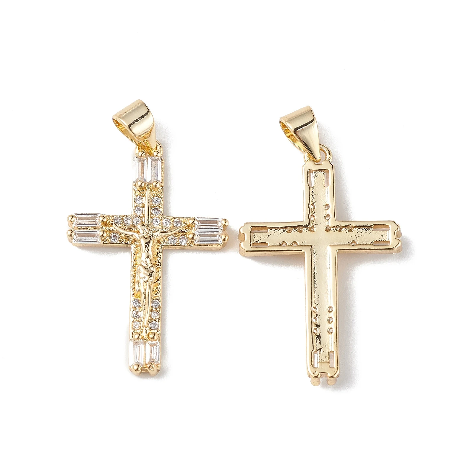 Rack Plating Brass Micro Pave Cubic Zirconia Pendants Crucifix Cross Charm Gold Plated for Making DIY Jewelry Necklace Earring