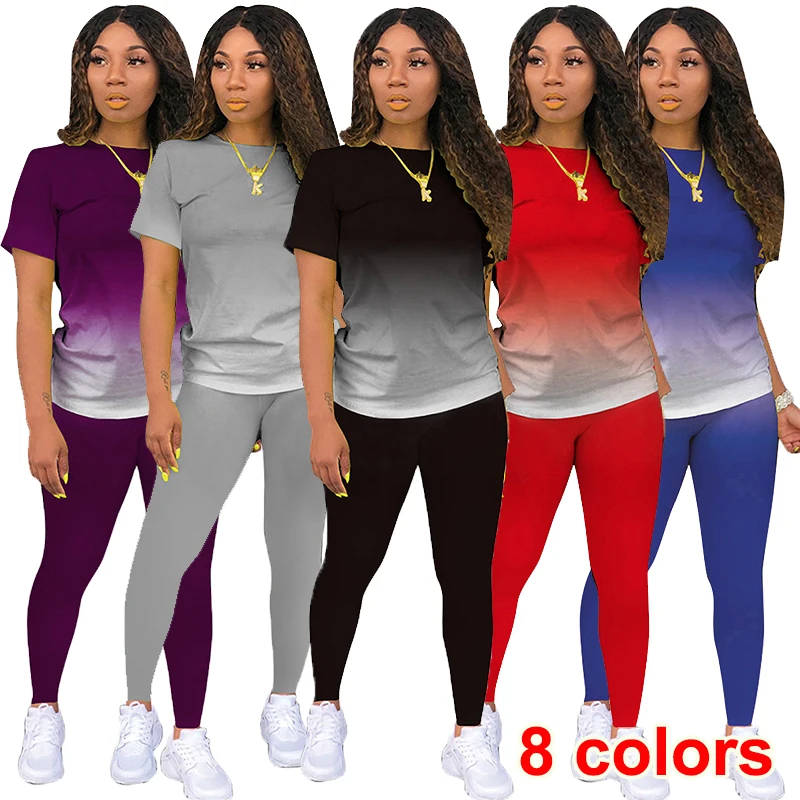 

New women's short sleeved long pants set women's two-piece summer short sleeved jogging sportswear S-3XL