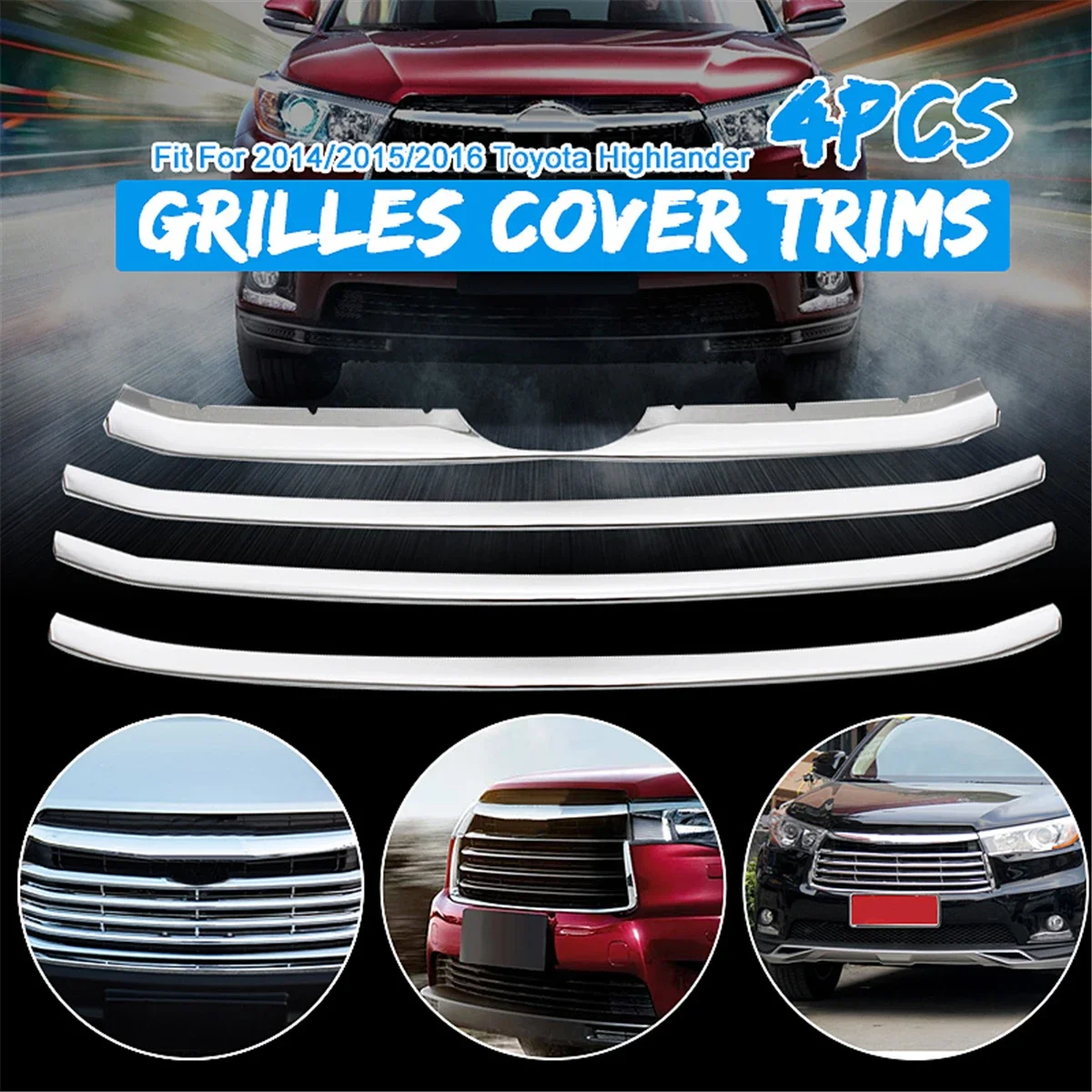 Chrome Stainless steel Grill Grilles cover trims for Toyota 2014 2015 2016 Highlander