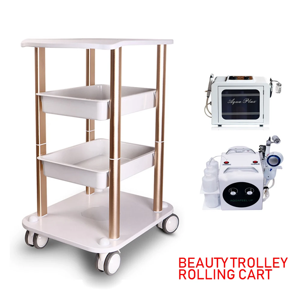 Trolley Stand 4 Layer Small Mobile Rolling Cart 4 Shelf Aluminum Trolley Multi-functional Rack For Beauty Instruments 150kg