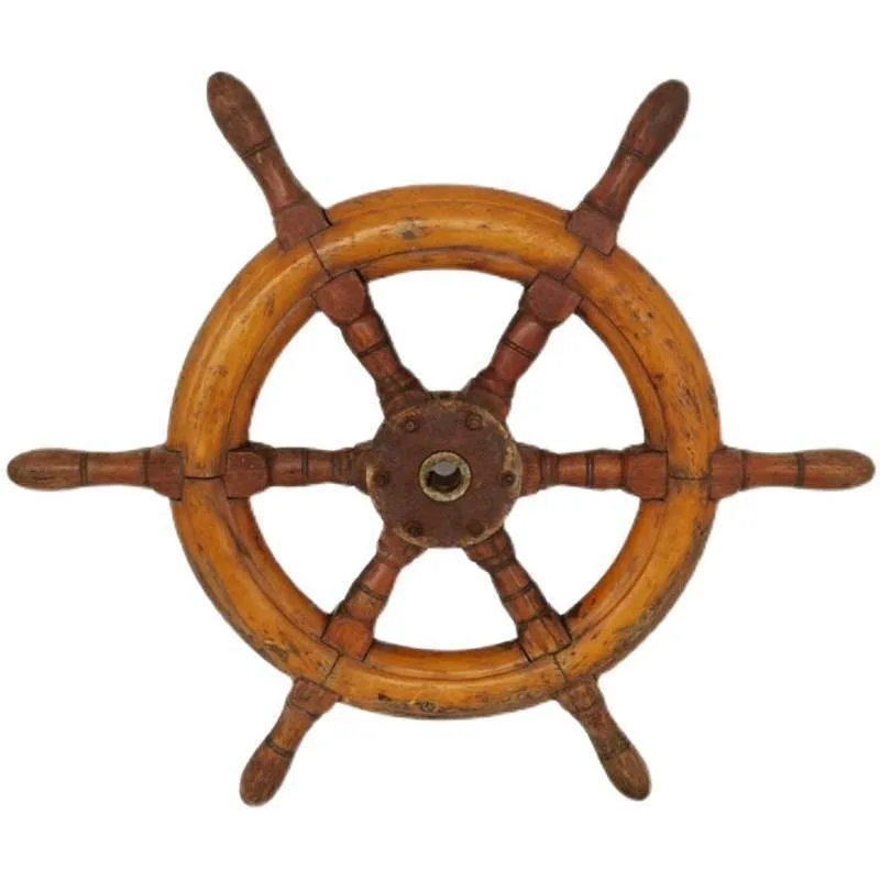 

Old objects, old boat wooden boat steering wheel retro decoration, pendant, solid wood steering wheel collection