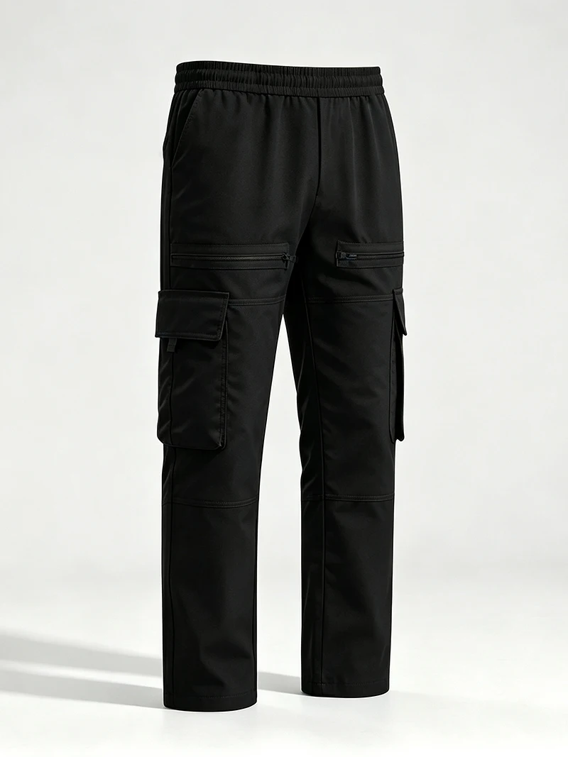 Herren Cargo-Hosen mit elastischem Bund, Kordelzug, mehreren Taschen, normaler Passform, geradem Bein, lässige Frühlings- und Herbst-Outdoor-Streetwear-Hosen – Detail 6