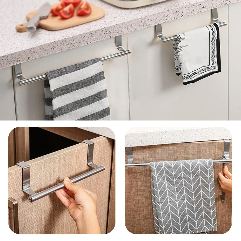 Towel Rack Over Door Towel Bar Hanging Holder Stainless Steel Kitchen Cabinet Bathroom Towel Rag Rack Home Organizer Hanger