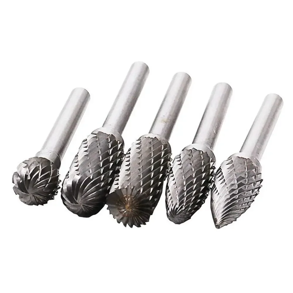 5Pcs / 6Pcs Tungsten Carbide Rotary Burr Cutter Set for Rotary Tools File Milling Cutter Engraving Bit for Woodworking Metal 6mm