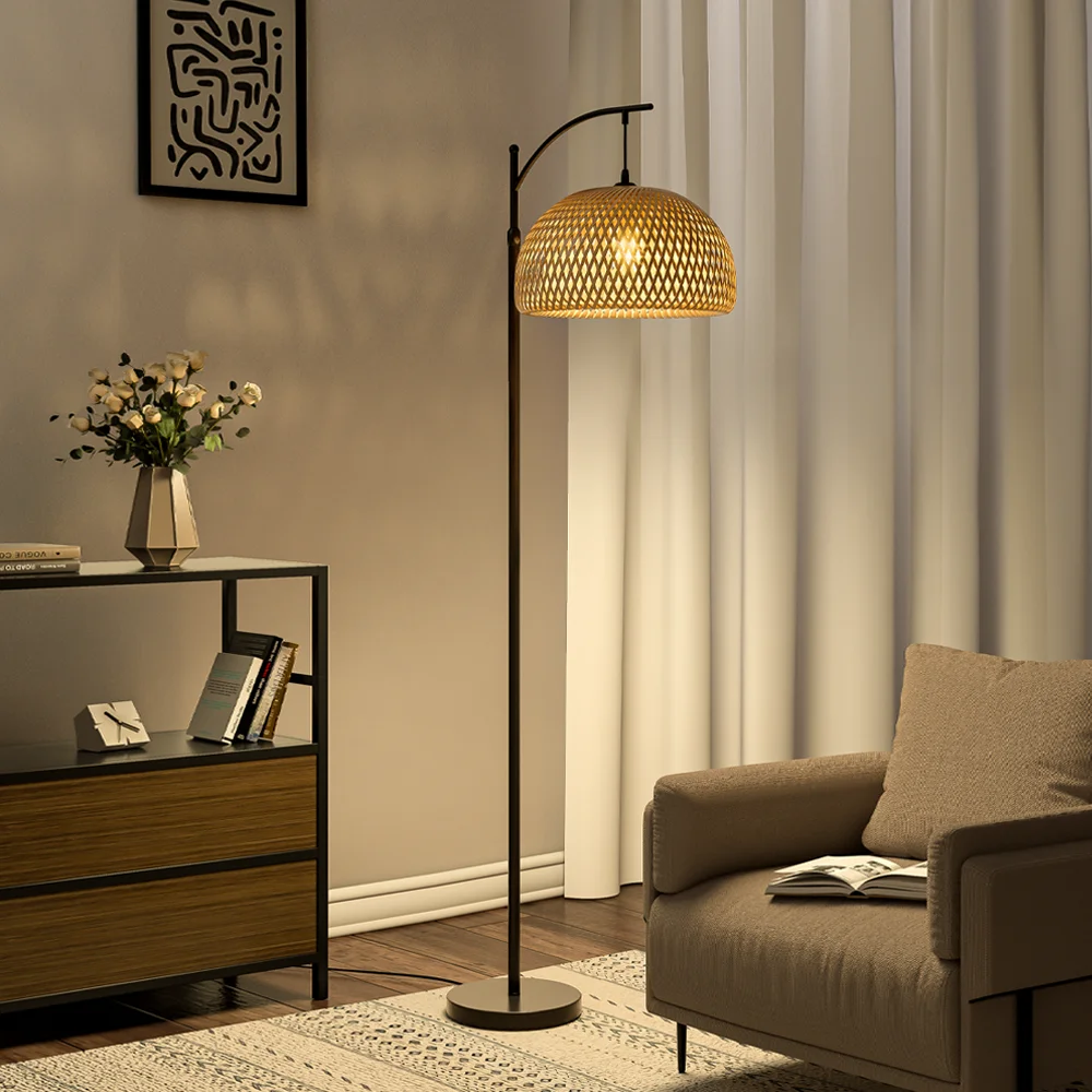 Traditional Woven Rattan Living Room Floor Lamp