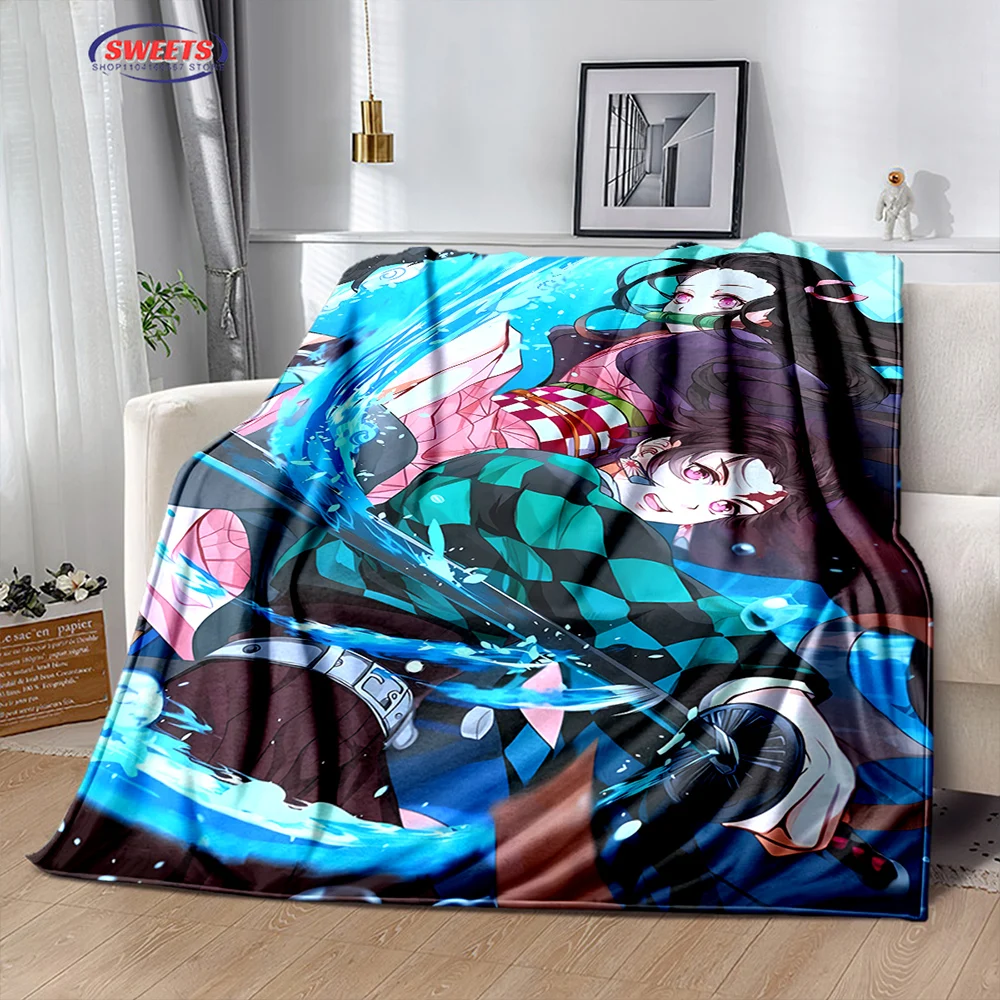 3D Japan Anime Kamad0 Nezuk0 Flannel Blanket for Bed Bedroom Sofa Picnic Throw Blanket for Cover Outdoor Leisure Nap Office Gift