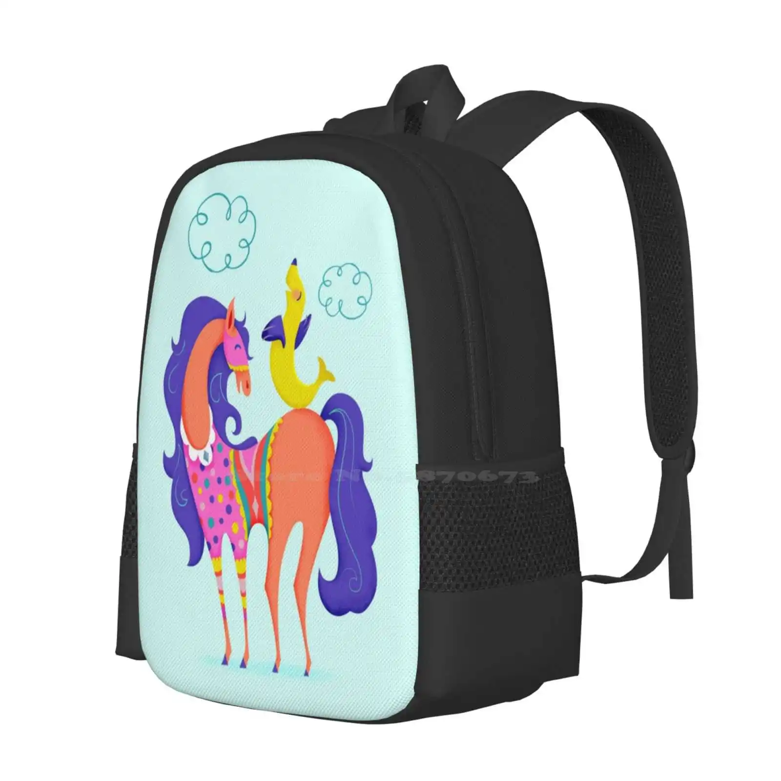 Circus Horse And Sealion , Cute Character Illustration New Arrivals Unisex Bags Student Bag Backpack Circus Kids Girls Boys