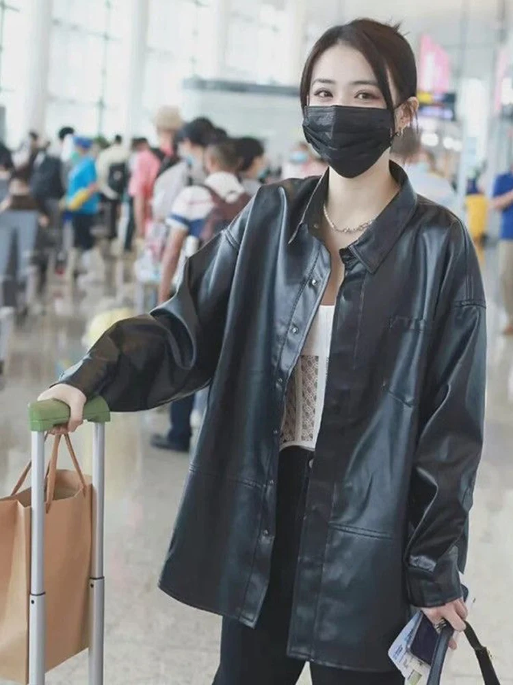 Veste en cuir d'agneau véritable Xu Lu Yang Mi Hair Ning pour femme, mi-longue, nouvelle collection printemps 2025, ceinturée, style décontracté, coupe ample