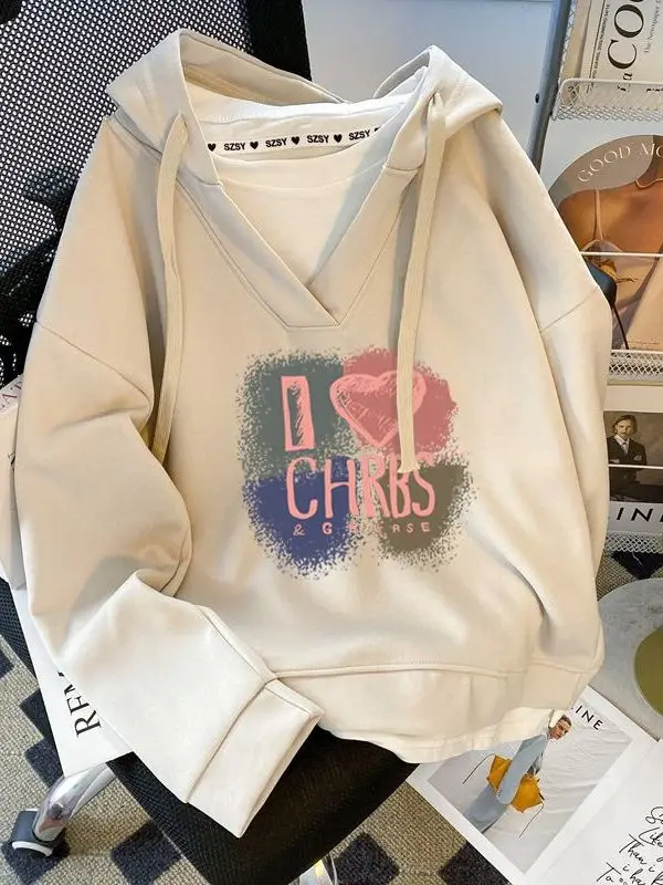 

plus Size 300 Pou Split Double Layer Cap Sweatirt Women's Loose Matching Upper Apparel Trendy Korean Sle Long Sve