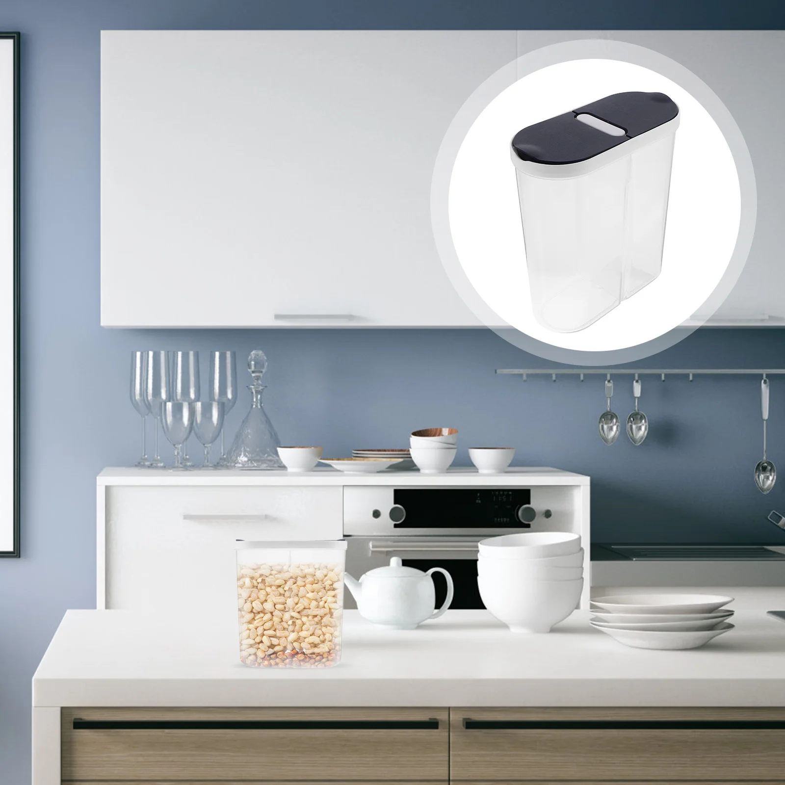 

Divided Food Storage Airtight Jar Clear Grain Sugar Coffee Tea Container with Lid Multi-Functional Pantry Organizer for Kitchen