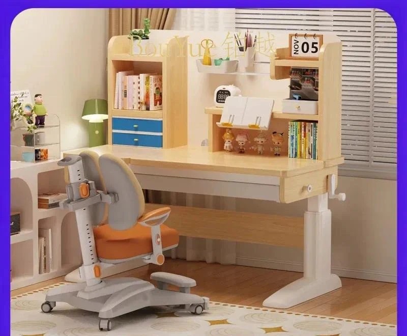 Adjustable Height Solid Wood Study Desk for Kids Primary School Homework Writing Table Ergonomic Lift Top Student Workstation