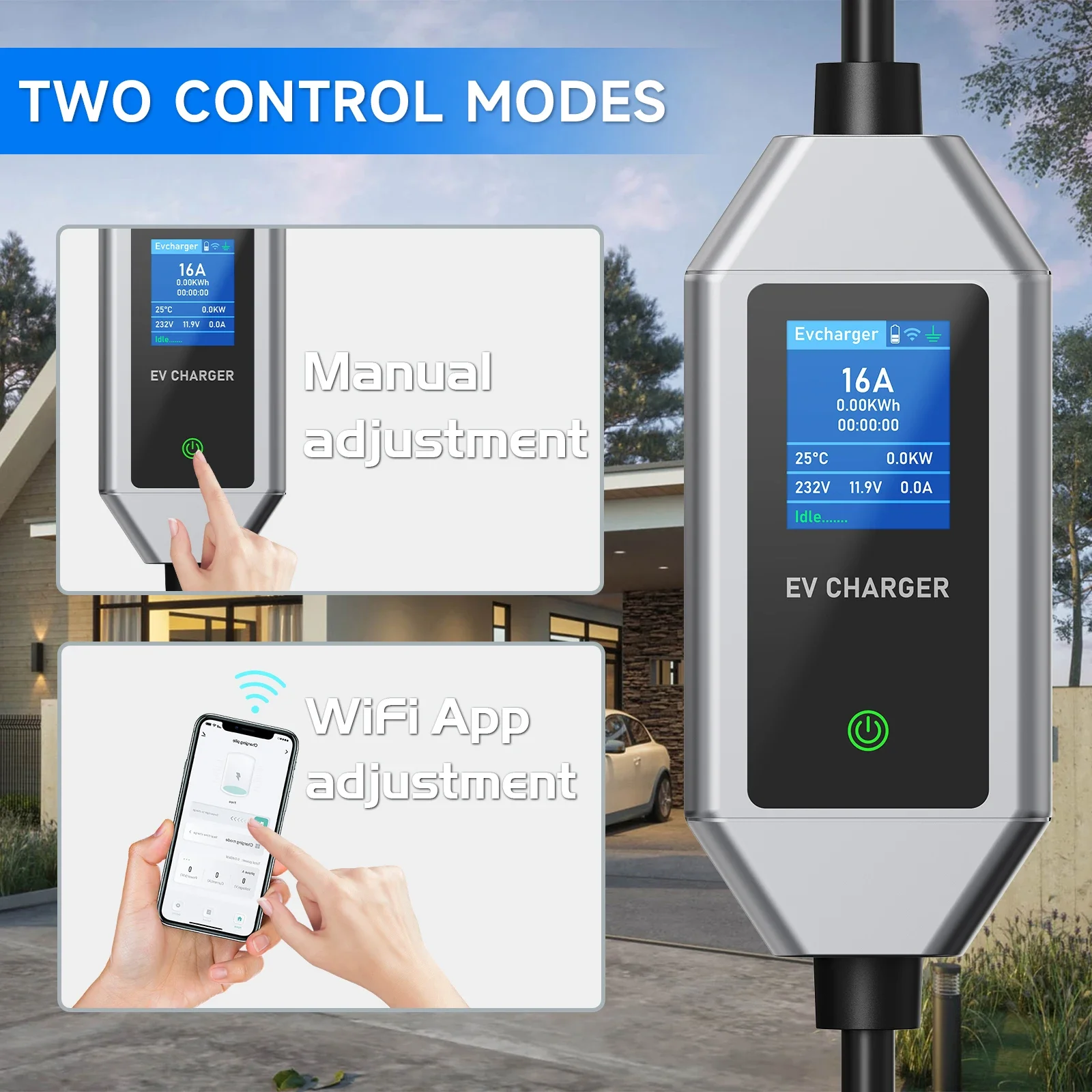 Cargador EV portátil de 3,6 kW Type1/Type2 16A Cable de carga rápida con Control por aplicación WiFi para caja de pared de casa de coche eléctrico EVSE