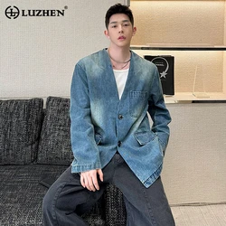 LUZHEN 2024 Autumn Versatile Loose Elegant Washed Casual Denim Blazer Coat Men's High Street Fashion Original Jacket New LZ1222