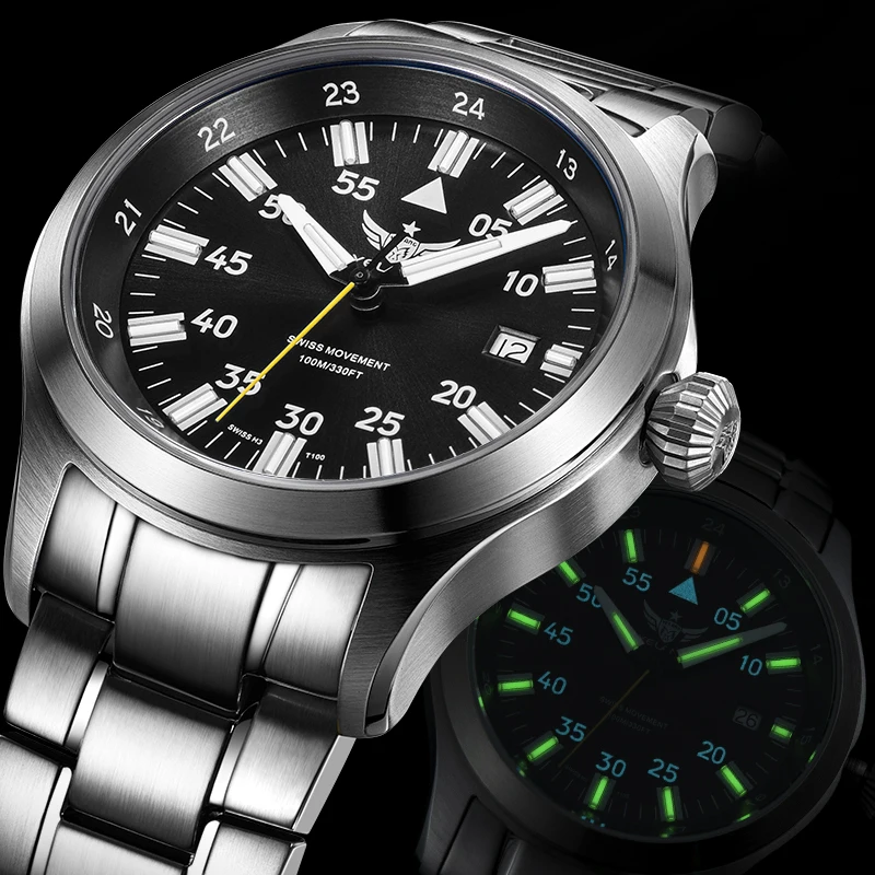 YELANG New Pilot H3 T100 Self Luminous Quartz Watches Waterproof 100m Sapphire Mirror Men\'s Watch Military Sports Watch V1021SS