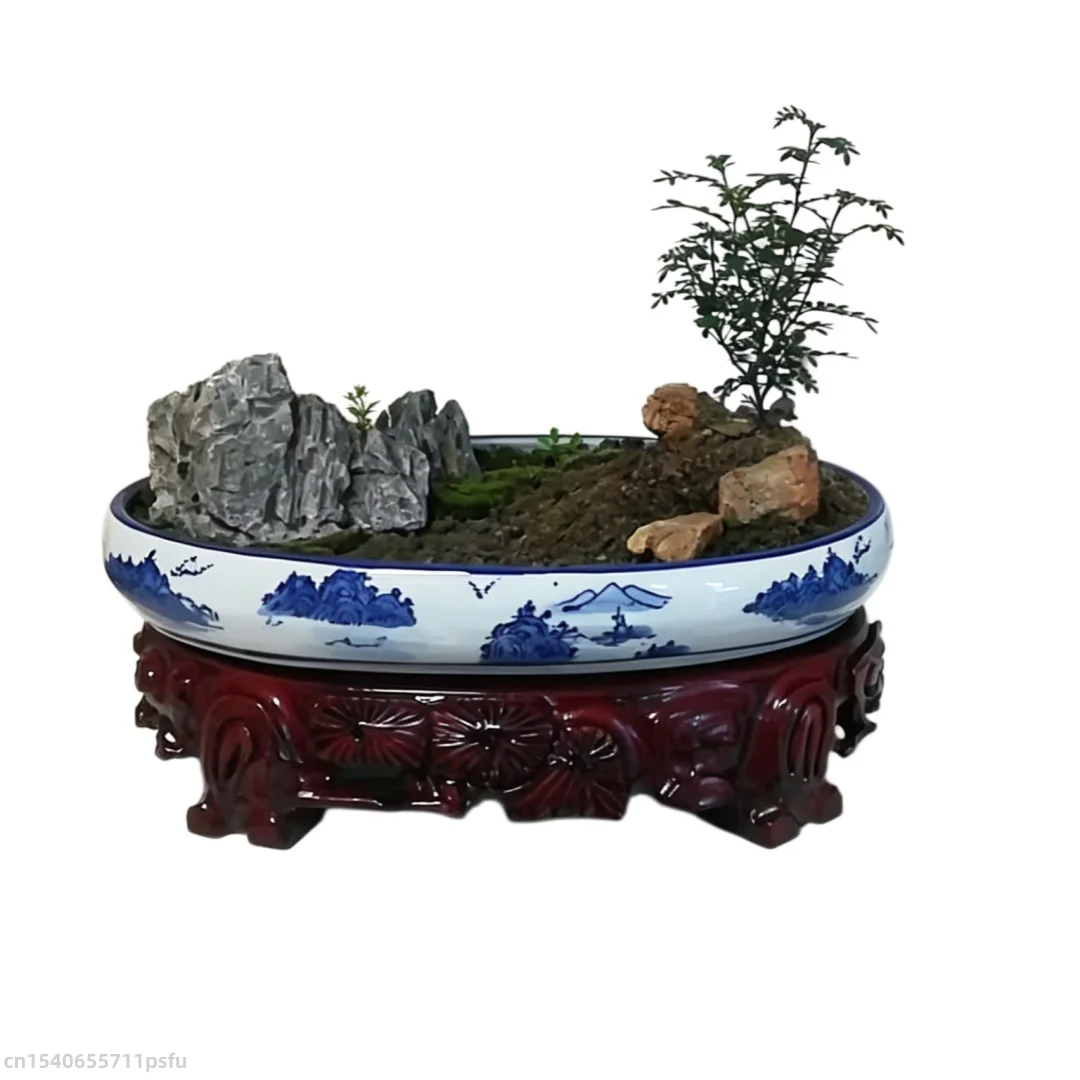 

Natural Oval Wood Pedestal Handmade Carved Figurine Display Base Household Plant Vase Decor Stand