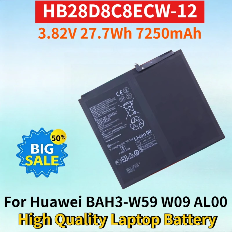 

Newest HB28D8C8ECW-12 3.82V 27.7Wh 7250mAh Li-ion Rechargeable Battery for Huawei BAH3-W59 W09 AL00 High Quality Laptop Battery