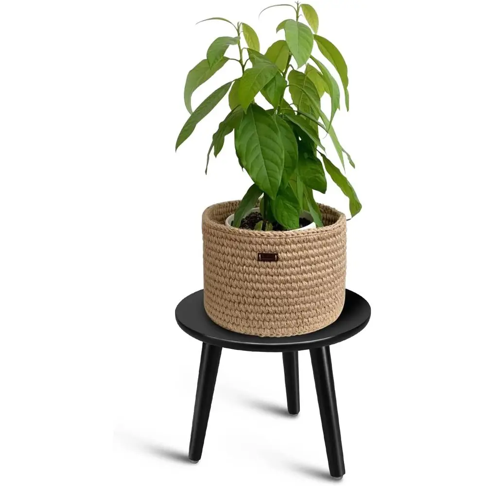 Compact Wooden Plant Stand, 8.9 Tall Round Side Table for Small Plants