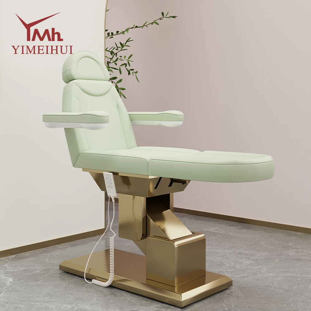 

3-моторный электрический спа-стол для салона красоты лица, позолоченное основание из нержавеющей стали, массажный стол для салона-кровати