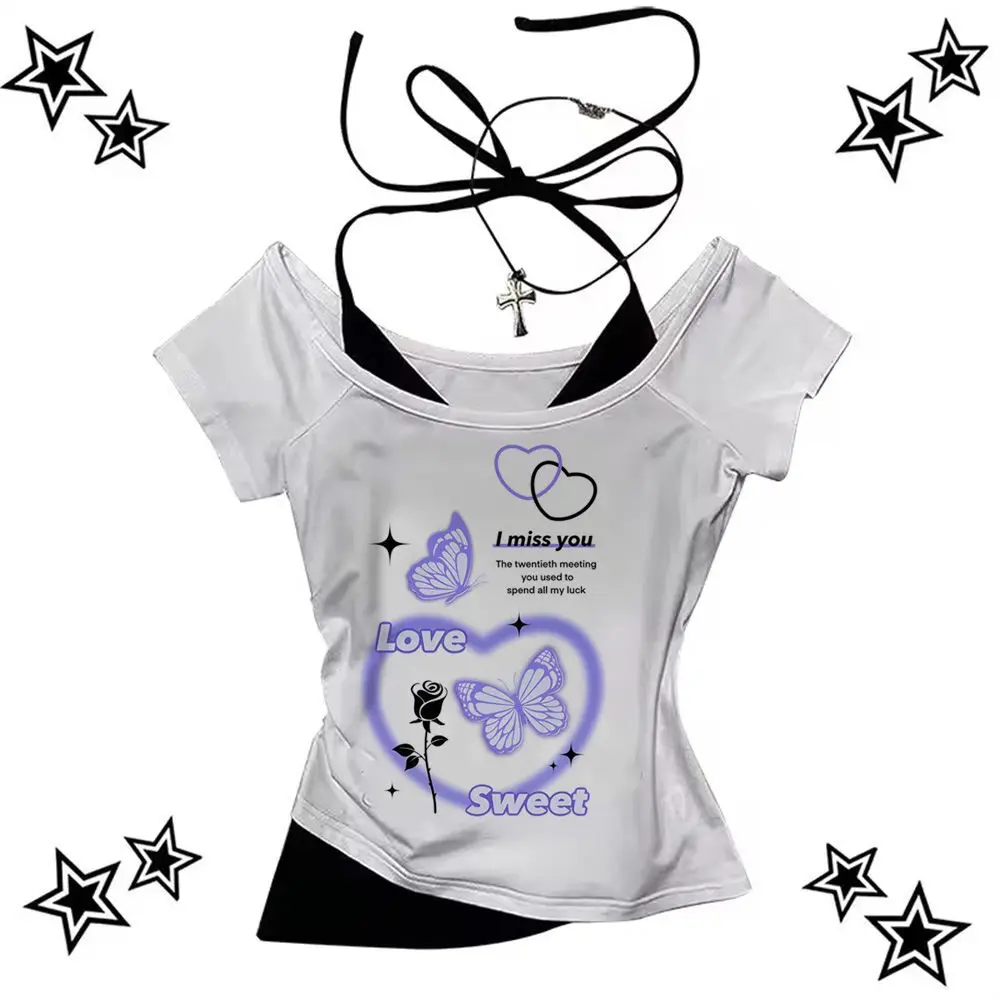 

Y2k Baby Tee crop top shoujo girl style Slim Fit Cute vintage Grunge coquette y2k corset summer woman tshirt