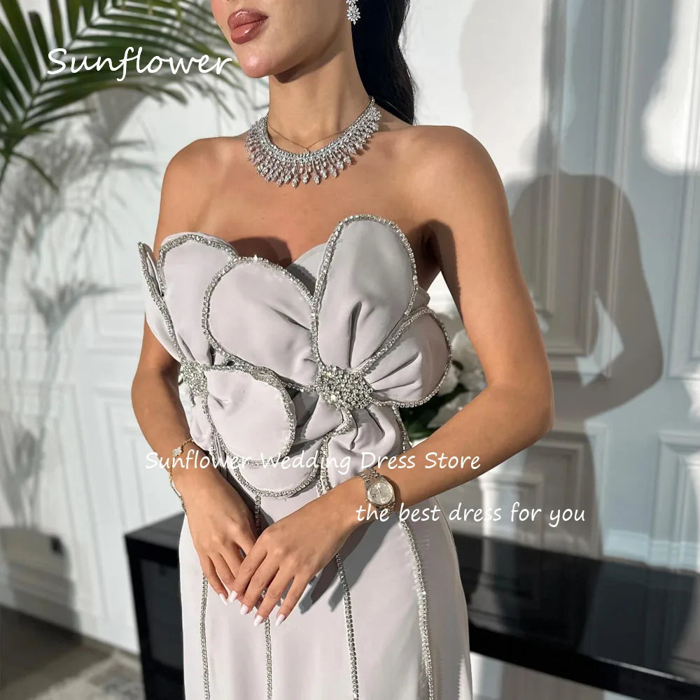 Sunflower Simple Grey Strapless Beading Flowers Mermaid Prom dress 2024 Slim Backless Floor-Length Formal Evening Dress