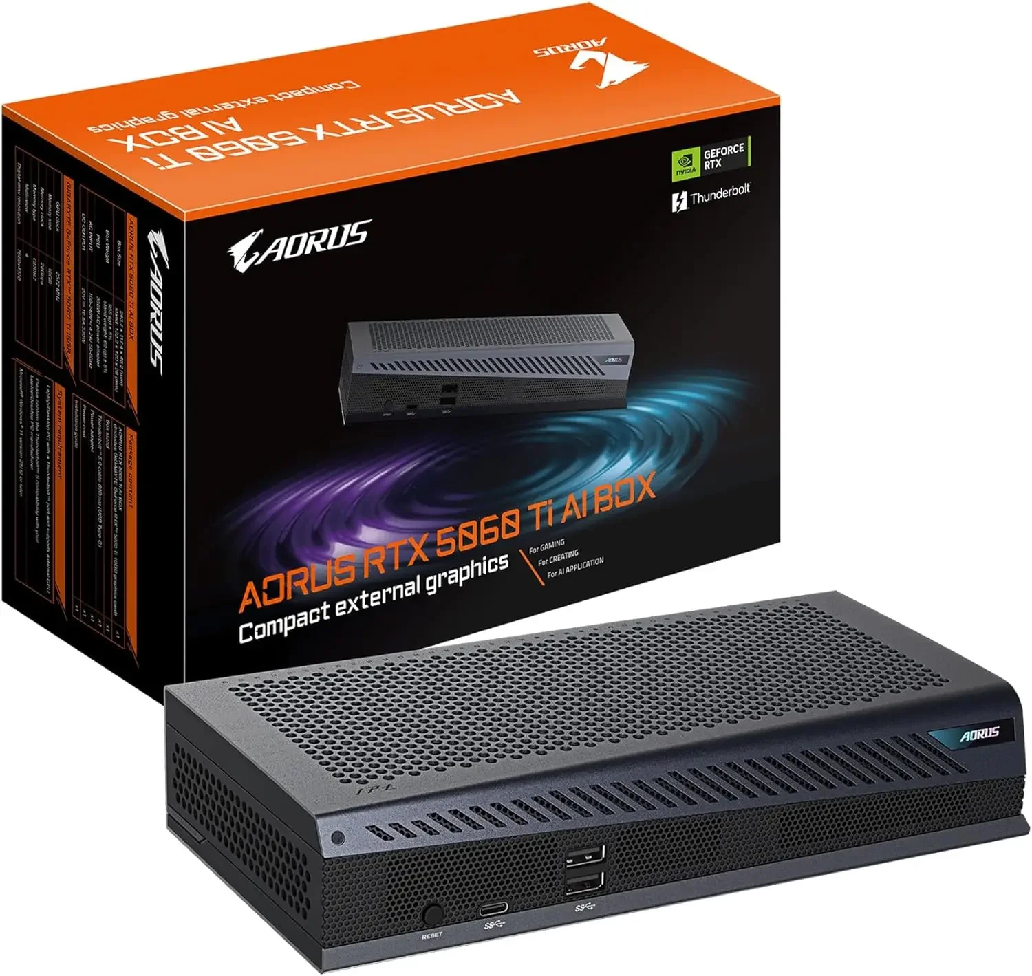 

AORUS RTX 5060 Ti AI Box Graphics Card (16GB GDDR7, 128-bit, PCIe 5.0, HDMI/DP 2.1b, Hawk Fan, Server-Grade Thermal Gel, Thunder