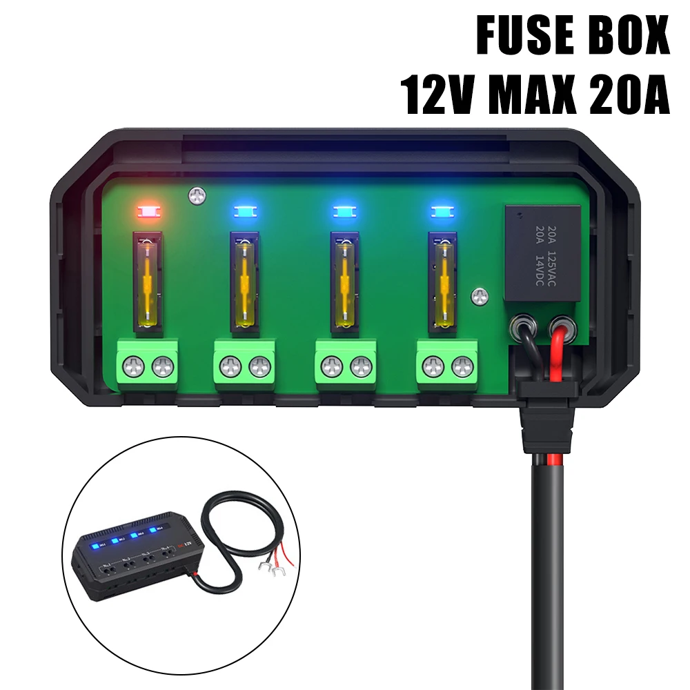 12V MAX 20A Electrical  Fuse Junction Box Circuit Holder for Car Motorcycle Vehicle with LED Indicator Light