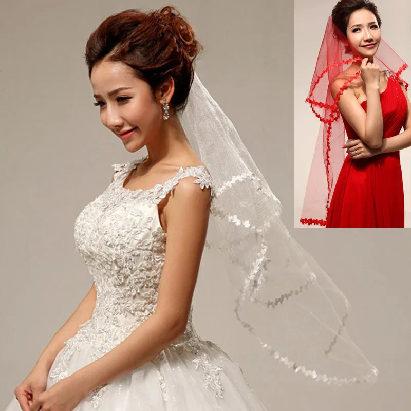 1M Single Layer Women Short Sheer Tulle Wedding Veil Colorless Small Leaf