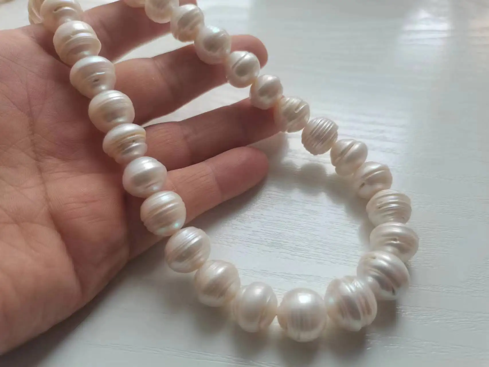 

13-15mm 100% Natural White Color Baroque Pearl Necklace 18inches 925S clasp