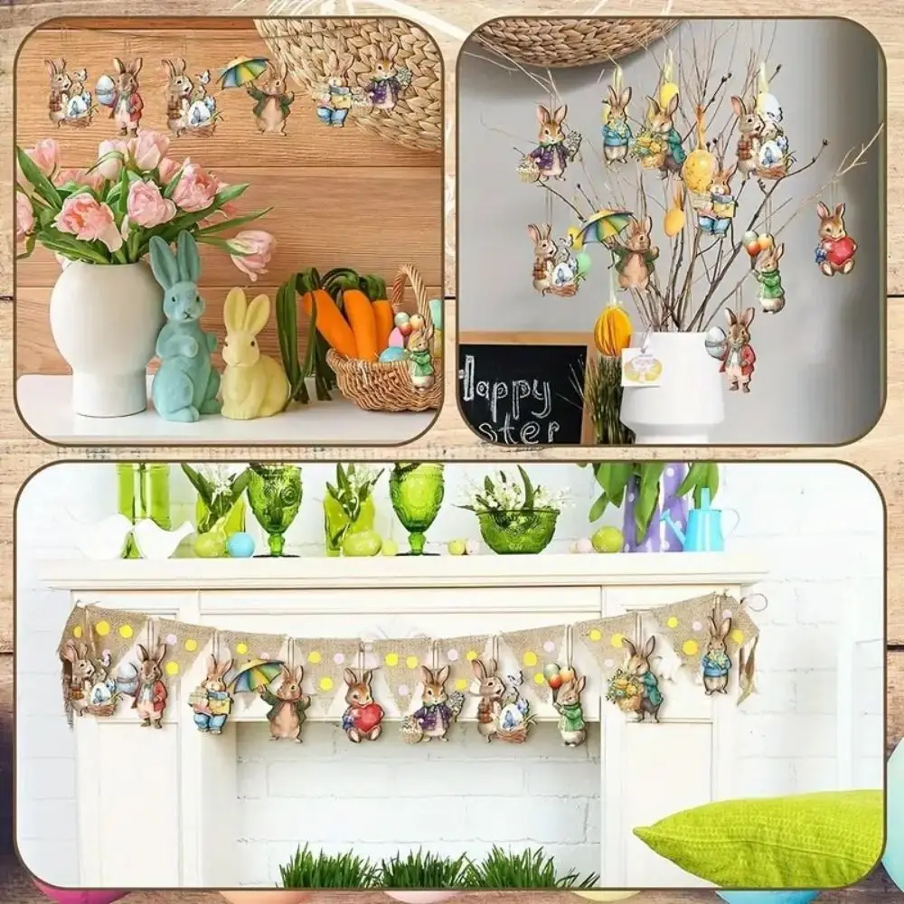 12/24/36Pcs 2D Rabbit Hanging Ornament Wooden Easy to Hang Easter Rabbit Pendant Ręcznie robiony królik Rekwizyty Wiszący wisiorek