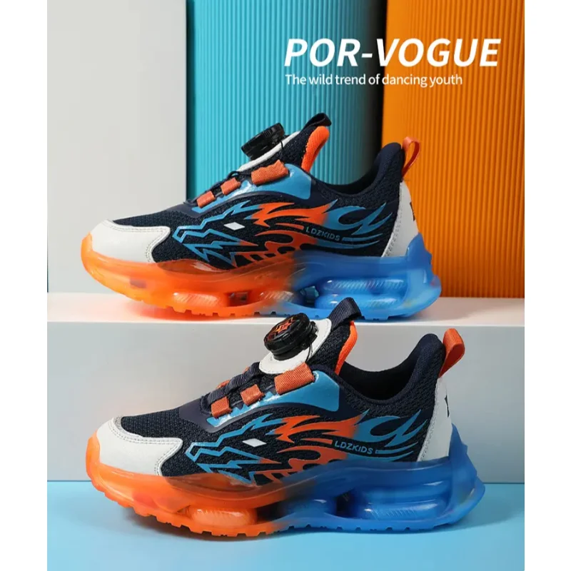 Children's Running Shoes Rotating Buckle Lightweight Outdoor Sports Walking Shoes Breathable Non-Slip Casual Sneakers for Kids