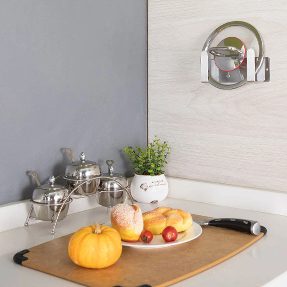 

Stainless Steel Wall Mount Pot Lid Holder Rack Strong Vacuum Pan Cover Organizer Drain Storage Rack For Kitchen Cabinet Space