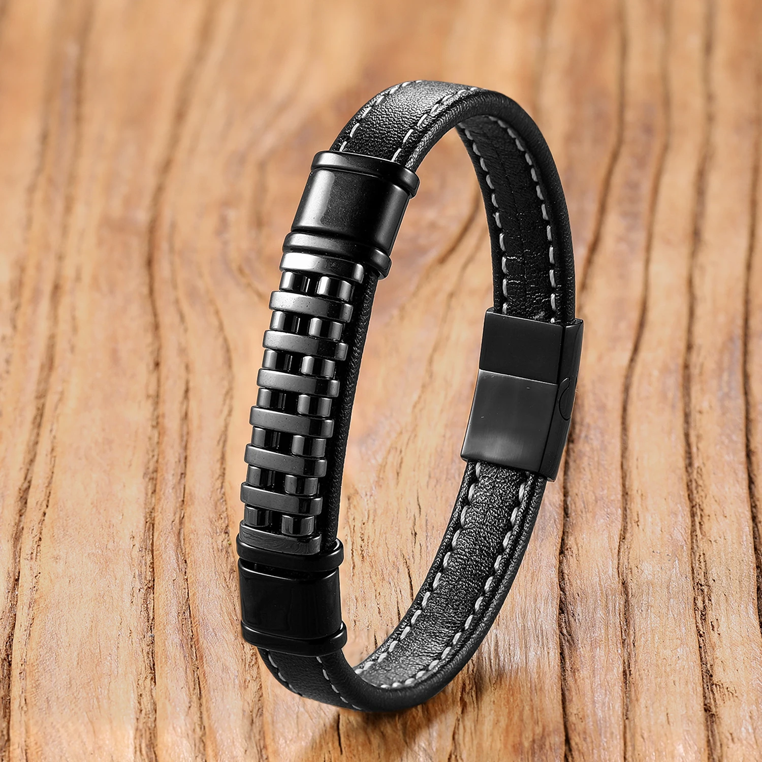 

Hematite Magnetic Bracelet, Stainless Steel Clasp & Braided Leather, Grounding Energy Jewelry for Men's Wellness