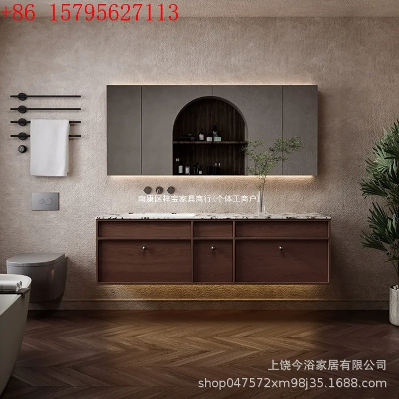 

Medieval natural marble luxury stone ceramic integrated basin bathroom cabinet combination