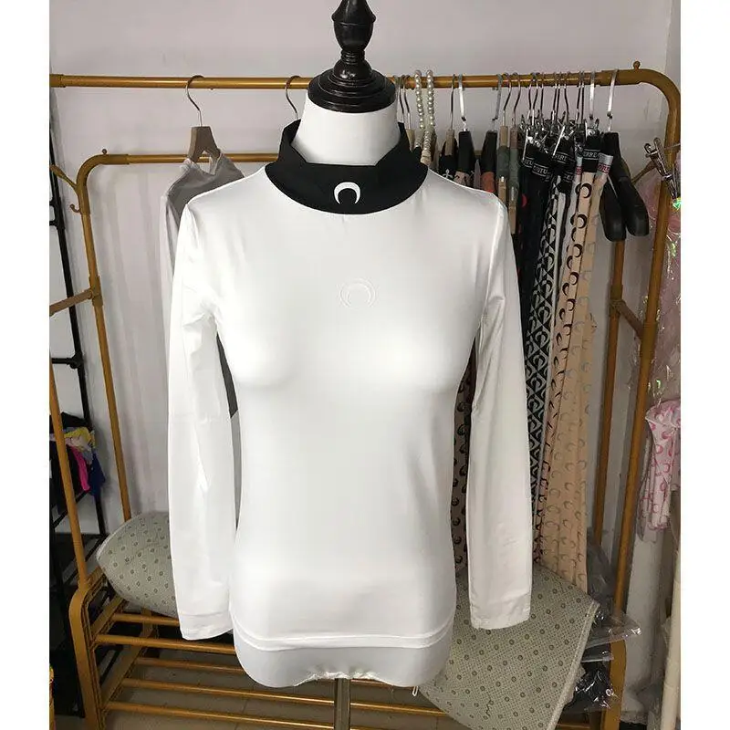 

Slim Fit Long Sleeve T Shirt Women Korean Style Y2K High Neck Contrast Moon Print Spring Street Wear Blouse Top