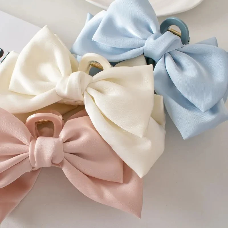 New Black White Bowknot Hair Claw Women Elegant Satin Bow Hair Clips Vintage Satin Crab Hairpin Girl Hair Accessories