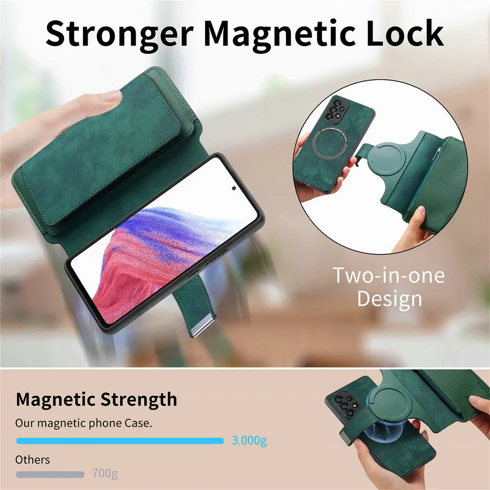 Luksusowe etui RFID ze skóry na karty do Xiaomi Redmi Note 17 Pro Max 15 14 13 Pro Plus 5G 4G, odpinany portfel z zamkiem błyskawicznym 2w1 — zdjęcie produktu 5