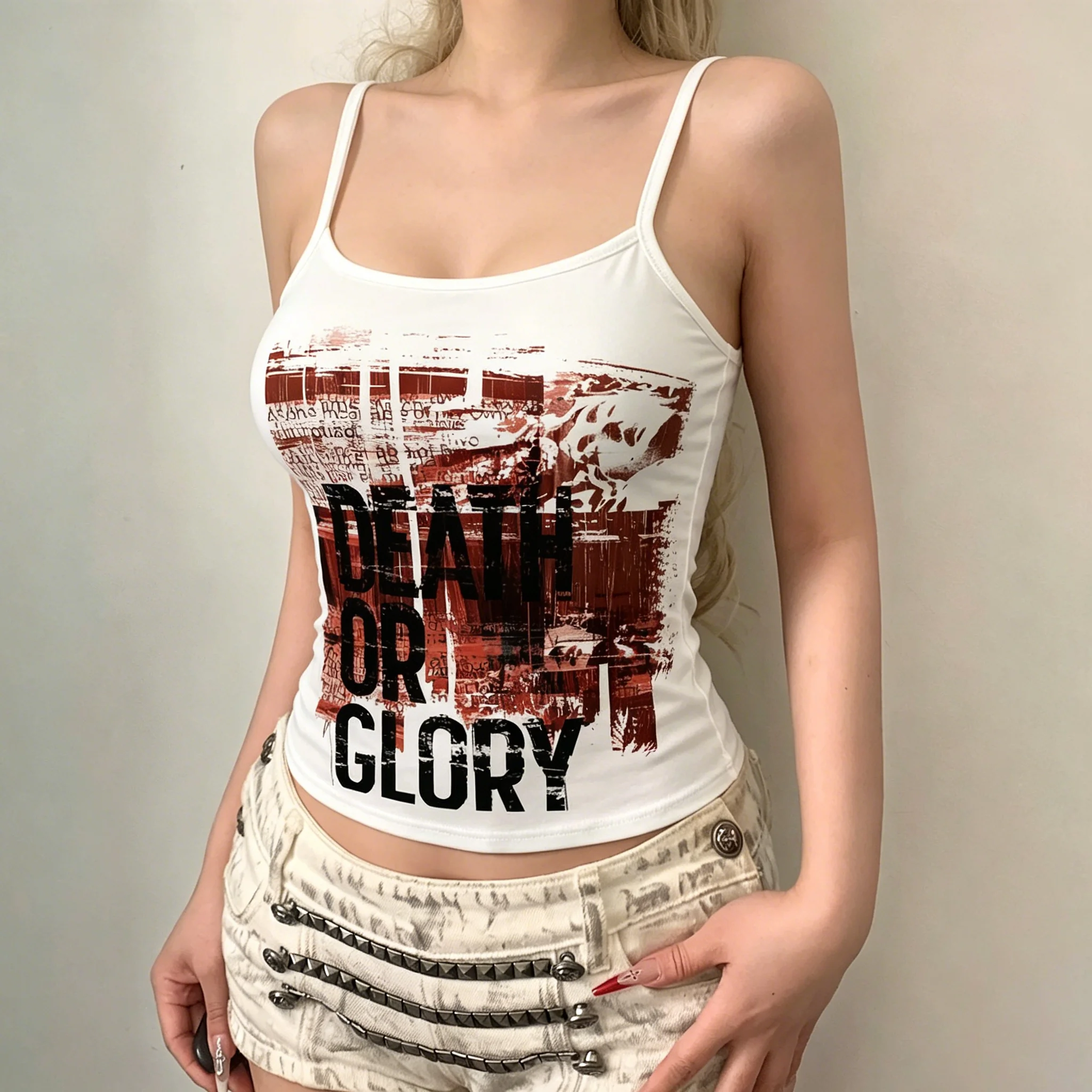 Women's Y2K Gothic Print Top Punk Rock Red Abstract Pattern Slim Strap Tank Top Streetwear Dark Aesthetic Crop Top Party Daily