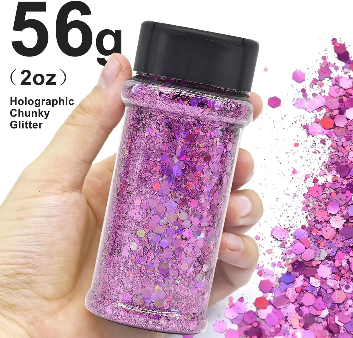 Silberner holografischer Nagelglitzer – 2 Unzen Glitzermischung, grober Glitzer, große Farben im Shaker, Nagelglitzerdekoration – Detail 15