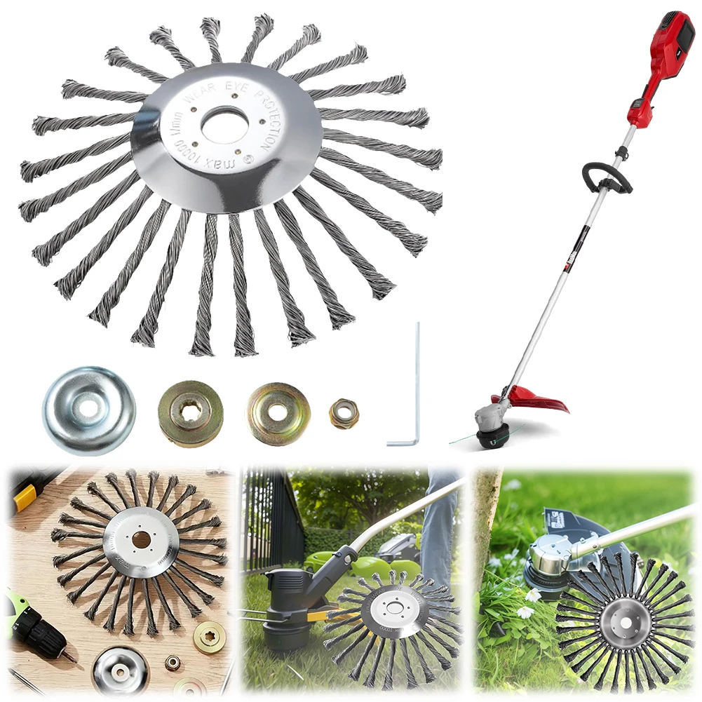 

10inch Wire Brush Trimmer Head Universal Garden Weeding Brush Removal Rust Rotary Weed Brush Lawn Mower Brush Cutter Accessories