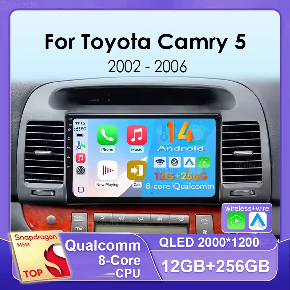 

Android 14 wifi+4G Car Radio For Toyota Camry 5 XV 30 2002-2006 Navigation GPS Player Stereo Qualcomm Multimedia Carplay Auto