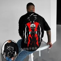 Anime Power Character Tee Black Cotton Green Energy Graphic White Text Oversized Streetwear MAITIAN E-Commerce Sleeve Unisex