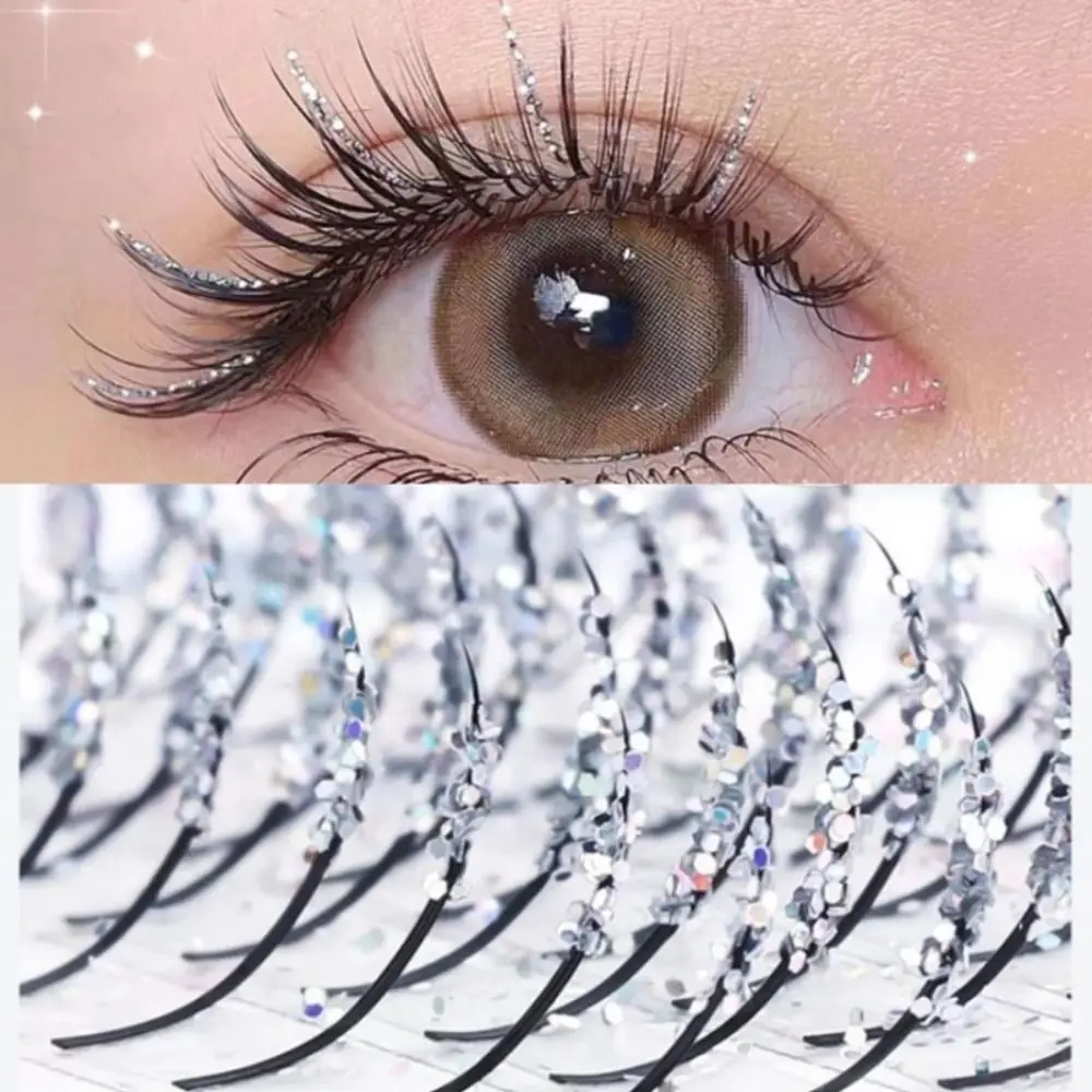 Fashion Makeup Tool Eyelash Extension Glitter Shiny with Diamond False Eyelashes Silver Color DIY Individual Lashes Women