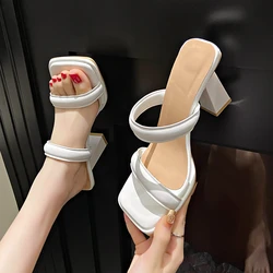 Women's Slippers 2024 Summer New Fashion Luxury Designer High Heels Slippers Female Solid Outdoor Sexy Open Toe Shoes Zapatos