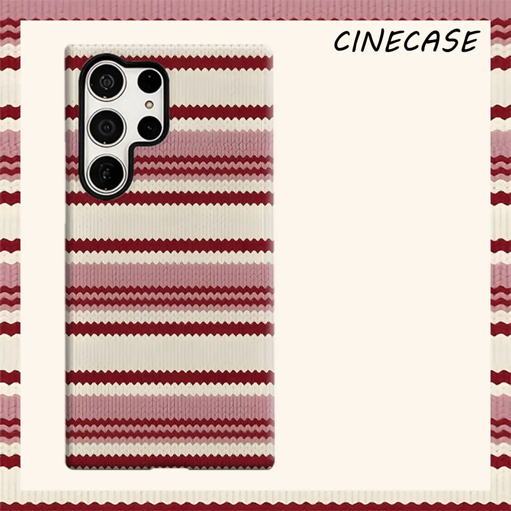 Red Pink Chevron Stripe For Samsung Galaxy S26 S25 S24 A56 A36 Dual Layer Luxury Fashion Full Lens Protective Case