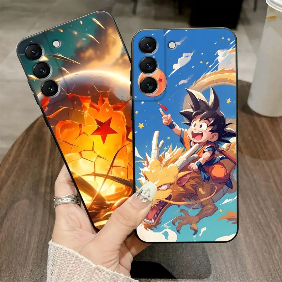 Caso para samsung galaxy a24 a55 a36 a51 a73 a35 a22 a52 a25 a71 a32 a41 a26 a72 a23 a53 preto macio capa de telefone dragon ball goku
