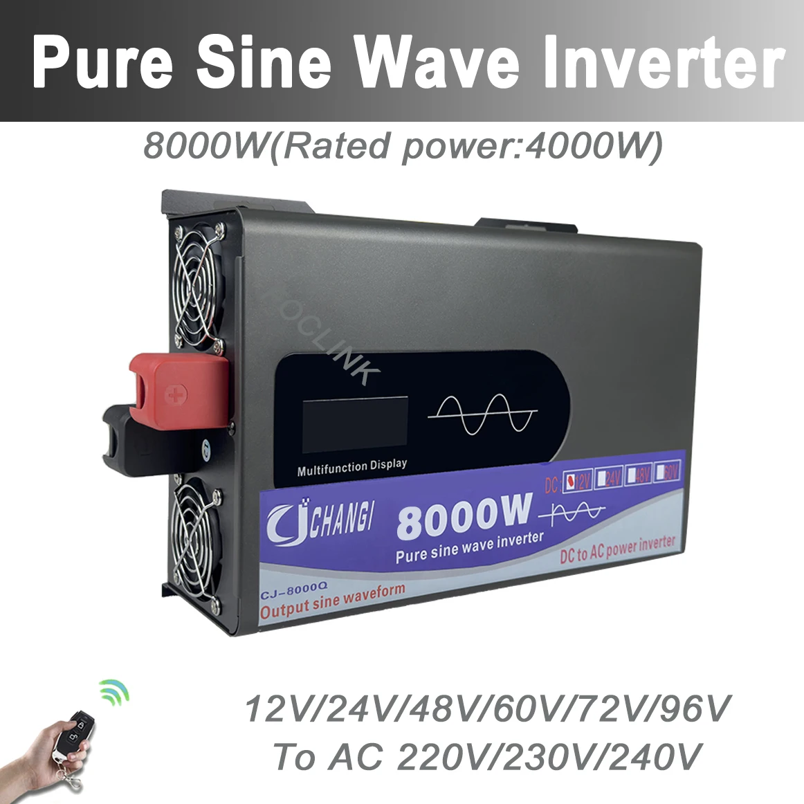 Pure Sine Wave Inverter 12V 220V Power 4000W 8000W  24V 48V 60V 72V Solar Car Inverters  With Remote Control Display Converter