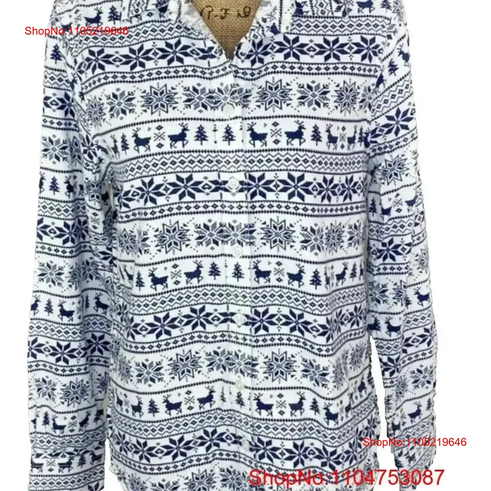 Lands End Fair Isle Flannel Button Up T Shirt Womens Size 6 Reindeer Snowflake vintage Washed designer clothes fashion vintage