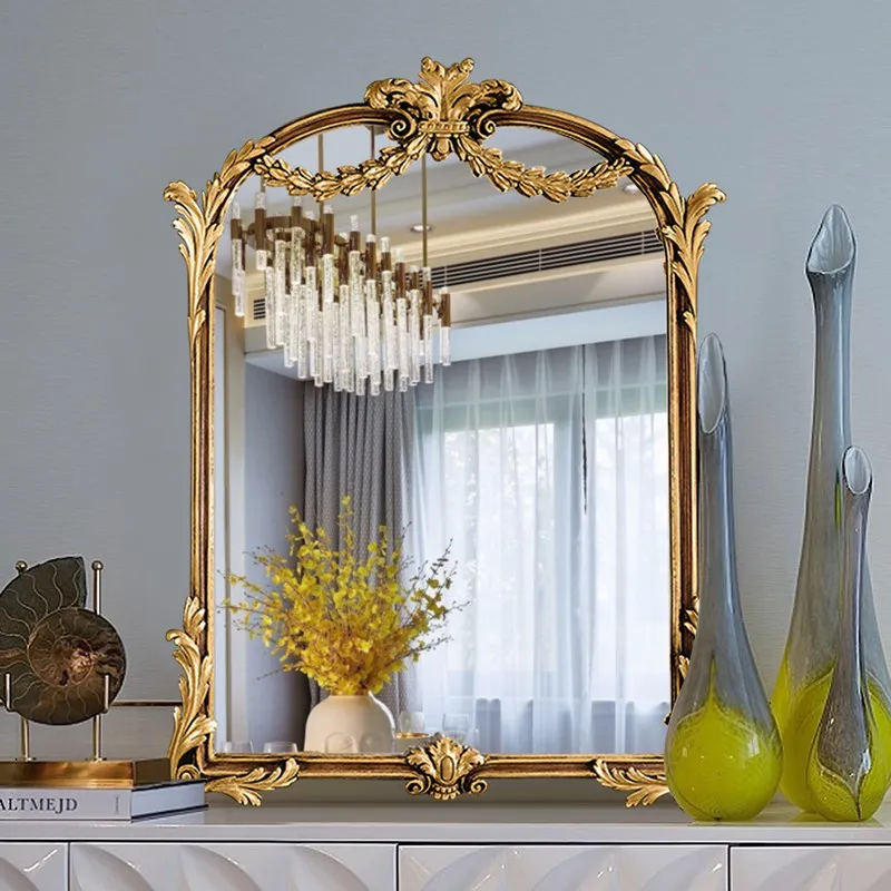 

European retro desktop vanity mirror wall-mounted carved decorative mirror bedroom