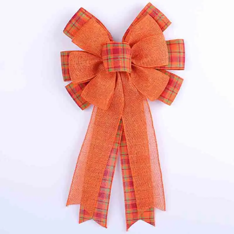 Large Fall Bow for Wreath Thanksgiving Burlap Bows Buffalo Plaid Pumpkin Tree Topper Bow for Autumn Décor