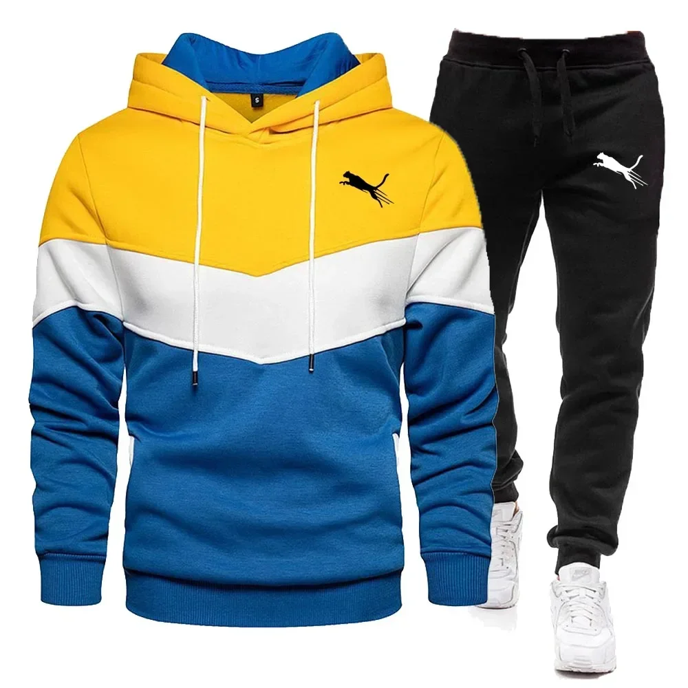 Conjunto de roupas esportivas estampadas masculinas, casual de corrida e fitness, capuz, moda, outono, inverno, 2024